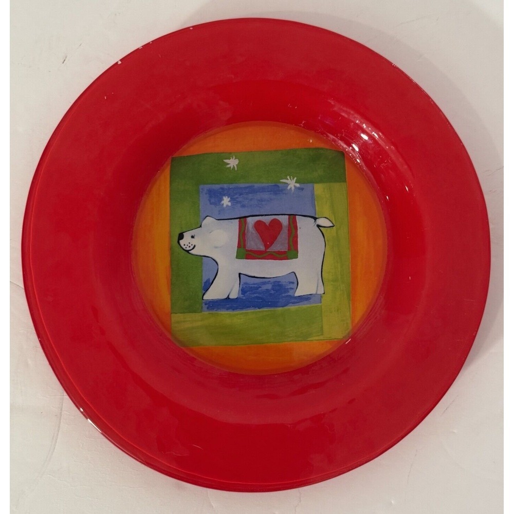 Dibbern Crate & Barrel 8.25" Art Glass Festive Plate Red Green Orange Blue White